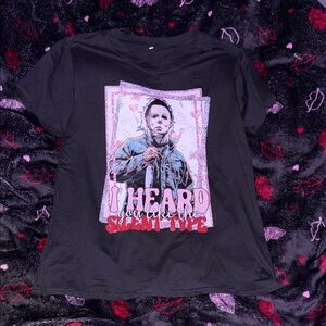 Black Graphic Tee with Horror Print